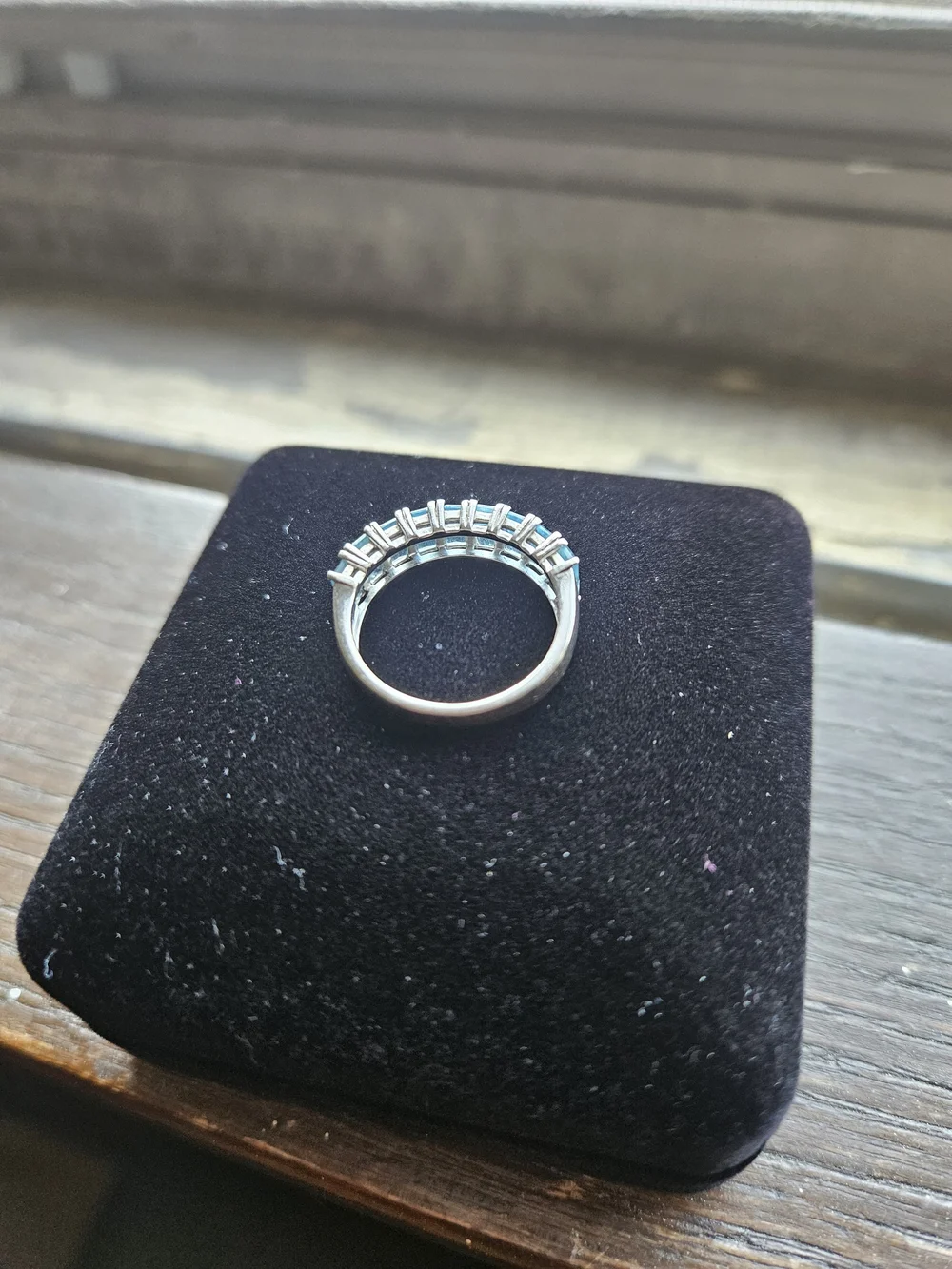 Kay Jewelers Silver Ring with Bright Blue Emerald-Cut Stones